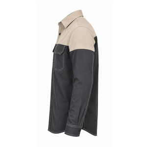 Camisa de Trabajo de Dos Tonos para Hombre, Manga Larga, Algodón Resistente a la Abrasión, Gris Oscuro Beige, con Bolsillos, Uniforme de Trabajo a la Moda - Product Image 3
