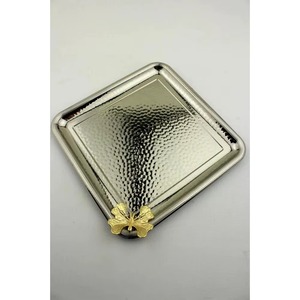 Contemporary Design For Home Decor Rectangular Silver Decorative <b>Tray</b> With Gold-Plated Floral Handles - Product Image 5