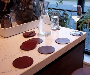 <b>Full</b> grain leather coasters Round Set Of 10 pcs Round coaster for glass - Coasters for drinks - includes holder Leather Coasters - Product Image 3