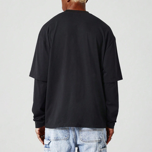 เสื้อยืดแขนยาวผู้ชายทรงโอเวอร์ไซส์ สีดำ ผ้าคอตตอนเจอร์ซีย์ คอกลม ลำลอง พิมพ์ลายด้านหน้า แห้งเร็ว 320 กรัม รับผลิตตามแบบ แบรนด์ตามสั่ง - Product Image 3