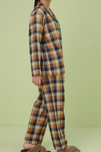 Ensemble de pyjama en satin polyester/coton pour femmes, vêtements de nuit à carreaux d'hiver, vêtements de détente deux pièces, respirant et écologique - Product Image 3