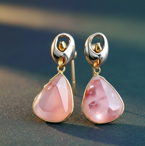 Pink Drop Earrings 925 Sterling <b>Silver</b> with 18K Gold Plated Small Stud Earring Hypoallergenic Jewellery <b>Wedding</b> Wear - Product Image 2