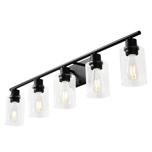 Lampada da Parete Moderna per Bagno a 5 Luci, 60W, 37,1 Pollici, Paralume in Vetro Trasparente, Finitura Acrilica, Installazione Sopra lo Specchio - Product Image 6