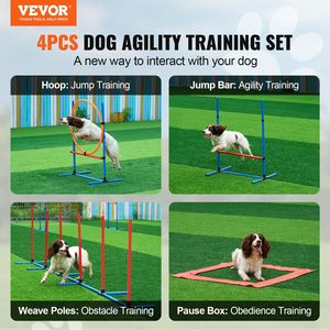Set de 4 piezas de equipo de entrenamiento de agilidad para perros: Obstáculos ajustables de altura, 6 postes de nudo, anillo de salto, caja de parada cuadrada y silbato - Product Image 2