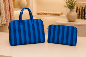 Bolsa de Transporte para Portátil de Algodón a Rayas Azules, Suave y Duradera, con Cierre de Cremallera y Funda Protectora para Portátiles, Estilo Casual - Product Image 3
