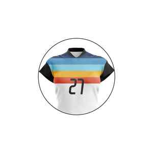 Camiseta de Voleibol Unisex con Cuello en V y Manga Corta, Diseño de 27 Rayas en Bloques de Color, Sublimada, Absorbente de Humedad, de Poliéster de Secado Rápido - Product Image 3