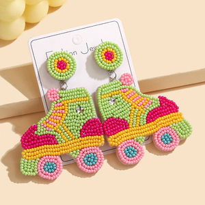 Pendientes creativos de patines con cuentas, estilo bohemio, hechos a mano, retro, de moda, con cuentas de arroz - Product Image 3