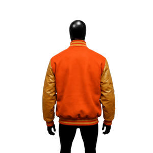 Veste universitaire orange personnalisée avec manches jaune doré, veste bomber classique pour homme, style universitaire, vente en gros, taille S - Product Image 2