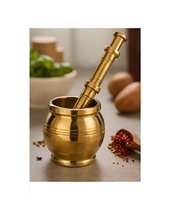Brass Mortar and Pestle Set for Herbs <b>Spices</b> Manual Grinding Tool Durable Metal Kitchen Utensil Hand Wash Only - Product Image 1