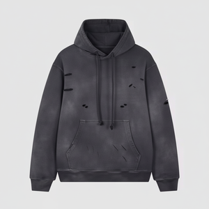 Sudadera con capucha de algodón 100% de 450 g/m², estilo francés, hombros caídos, efecto desgastado, lavado ácido y decolorado al sol. - Product Image 1