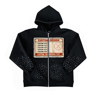 เสื้อฮู้ดซิปโอเวอร์ไซส์ลายกราฟิกฤดูหนาวปี 2026 รุ่นใหม่ ผ้าฝ้าย 100% ตกแต่งโลโก้ด้วยคริสตัลแบบ DTG สั่งทำได้ ไม่มีกระเป๋า ไม่มีเชือกผูก - Product Image 2