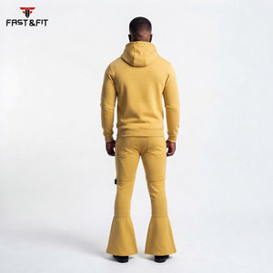 New Design <b>Men</b> Suit Gym Tracksuit Custom Made Hoodie with Flared <b>Trouser</b> Tracksuit Regular Fit Solid Color <b>Sports</b> - Product Image 2