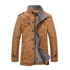 Blouson aviateur en cuir véritable marron pour homme, col rabattu, fermeture éclair, vêtement décontracté pour l'automne - Product Image 4