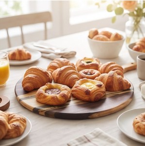 Planche à découper ronde en bois de luxe avec poignée, planche à découper et à servir en bois multicolore pour la cuisine - Product Image 4