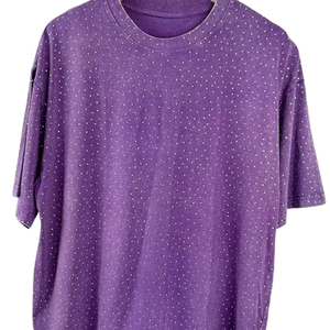 T-shirt pour femmes, été, paillettes, strass, diamants, 100% coton, col rond, décontracté, écologique, respirant, manches courtes, tendance - Product Image 2