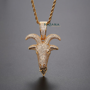 Pendentif tête de chèvre en argent 925 plaqué or avec cristaux en strass, bijoux unisexes hip-hop - Product Image 5