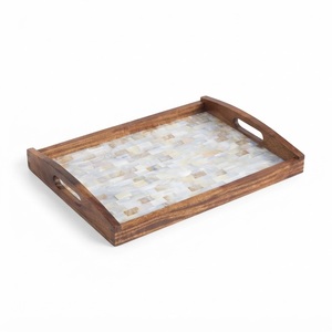 Plateau ovale incrusté de nacre, motif pétales de luxe, plateau de service en coquillage, personnalisable, décoration de table basse et de meuble-lavabo - Product Image 3
