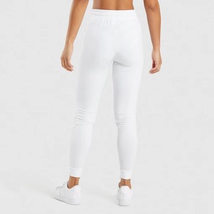 Pantalon de sport décontracté pour femme, blanc, taille mi-haute, en tricot, longueur cheville, coupe droite, avec cordon de serrage, poches et bande latérale, style printemps - Product Image 2