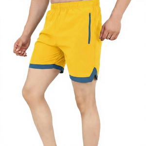 Pantalones cortos deportivos de secado rápido con bolsillo con cremallera, cintura elástica, longitud media, de poliéster tejido, ligeros para correr, para hombre - Product Image 1
