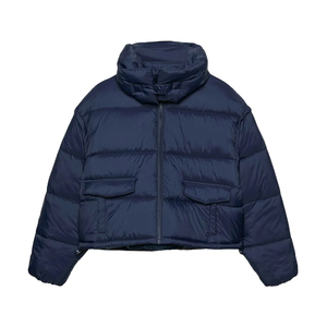 Chaqueta acolchada corta azul marino para mujer, estilo urbano, gruesa, con cremallera, para invierno, venta al por mayor personalizada - Product Image 1