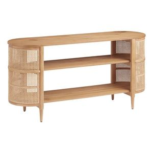 Modern Rattan <b>Console</b> <b>Table</b> Featuring Solid Wood Frame And Handcrafted Cane Panels For Hallway Display - Product Image 6