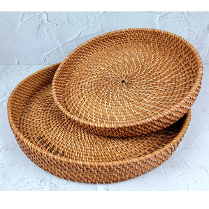 Modern Household <b>Plastic</b> Rattan Fruit <b>Basket</b> Display Handmade Creative Boho Design Square Shape With Handle Rattan tray - Product Image 4
