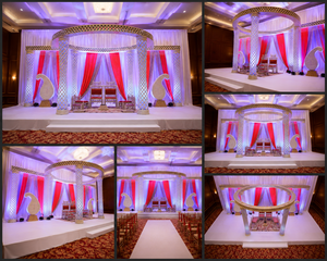Elegante Mandap de Fibra con Cortinas Rojas y Blancas, Gracioso Mandap de Cristal para Bodas Jain - Product Image 5