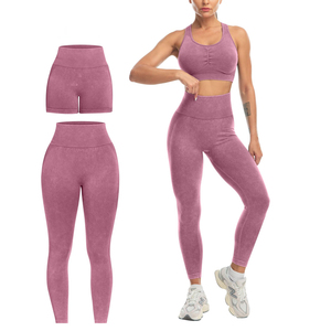 Women <b>Pink</b> Seamless Yoga <b>Set</b> Sports Bra High Waist Leggings 2 Piece Full Length Racerback Crop Top Breathable - Product Image 1