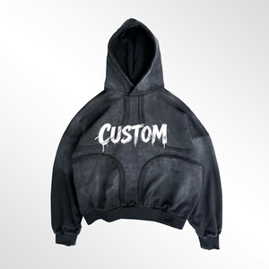 Sudadera con Capucha Extra Grande Personalizada para Hombre, Estilo Urbano, Negra, de Algodón French Terry, con Bolsillo, para Otoño - Product Image 1