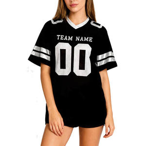 ชุดเดรสเสื้อเจอร์ซีย์อเมริกันฟุตบอลสีดำสำหรับผู้หญิง คอลเลคชั่นฤดูร้อน คอวี ทรงโอเวอร์ไซส์ ชุดยูนิฟอร์มทีม รับผลิตแบบ OEM แบรนด์ส่วนตัว จำหน่ายส่งจากสหรัฐอเมริกา - Product Image 2