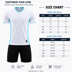 Maillot de football unisexe blanc et bleu à col rond 100% polyester à séchage rapide, manches courtes, évacuation de l'humidité, toutes saisons, personnalisable par sublimation - Product Image 4