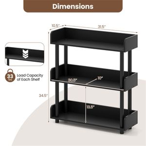Libreria Industriale a 3 Ripiani con Protezioni Anti-Caduta, Capacità 33 Libbre per Ripiano, Organizzatore per Stoccaggio, Libreria in Legno Nero - Product Image 3