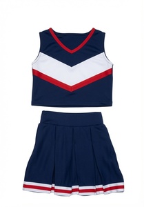 Custom Sublimated Navy <b>Red</b> White Cheerleading Uniform Sleeveless Cheer <b>Crop</b> <b>Top</b> Pleated Skirt Team Sportswear OEM Apparel - Product Image 5