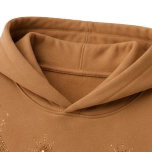 Sudadera con Capucha Extra Grande para Mujer, Diseño de Ondas con Pedrería Color Camel, Felpa Premium, Estilo Casual Urbano - Product Image 6