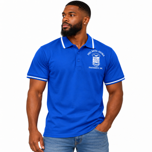 Phi Beta Sigma <b>Polo</b> Royal Blue Short Sleeve Collared <b>Shirt</b> <b>Striped</b> Trim Button Placket Athletic Casual Fraternity Collegiate - Product Image 1