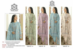 Salwar Kameez pakistanais de qualité supérieure, trois pièces, en soie Georgette, modal, viscose, brodé, non cousu, pour femmes, pour l'hiver, pour mariées, fantaisie - Product Image 5