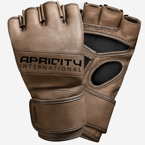 Custom Design MMA Gloves Brown Color Genuine Leather Cowhide UV Protection Adjustable Wrist Strap Lightweight <b>Hook</b> Loop Closure - Product Image 1