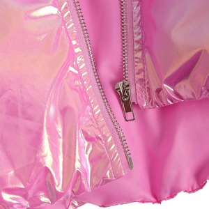 Warn Winter Custom Embroidery Logo Metallic <b>Pink</b> Women Crop Puffer <b>Jacket</b> Stand Collar High Quality Women Zipper Bomber Coat - Product Image 5