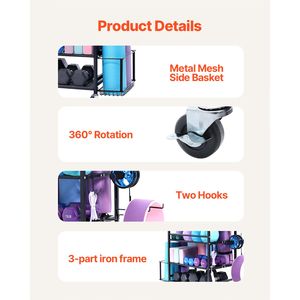 Organizzatore per Attrezzature da Palestra Domestica, Supporto per Tappetini Yoga in Acciaio Verniciato a Polvere con Ganci e Ruote per Uso in Garage - Porta Tappetini Yoga - Product Image 4