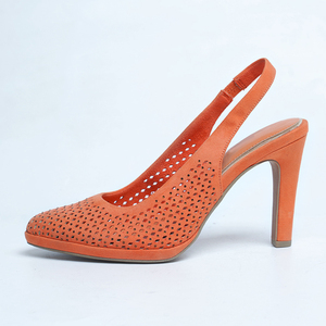 Sandalias de Tacón Grueso con Punta en Pico y Tira Trasera en Color Naranja para Mujer, Diseño Personalizado - Product Image 1