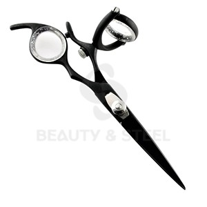 Professional Matte Black Hair Cutting Scissors with Swivel Thumb Handle and Clear Glitter Finger <b>Ring</b> Inserts - Product Image 4