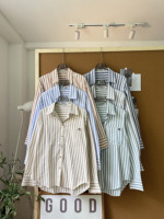 SUBICI L9013 Kemeja Wanita Oversize Bergaris Lengan Panjang Kancing Depan Blus Kasual Atasan Katun Grosir Pemasok OEM ODM