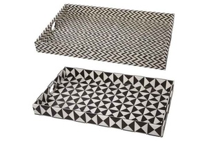 Bandeja de Servir Personalizada con Incrustaciones de Hueso y Diseño Geométrico, Bandeja de Lujo Hecha a Mano para Servir en la Cocina, Decoración Otomana y Café - Product Image 3