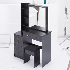 Tavolo da Trucco Extra Large da 37 Pollici con Specchio Scorrevole a Destra, Multistrato, Alta Capacità, con Sgabello Imbottito, Dimensioni Medie, Comodino Sinistro - Product Image 5