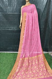 Sari de luxe en crêpe de soie pur, motif dessiné à la main, sans plis, tenue de soirée de créateur avec chemisier, vêtement traditionnel indien - Product Image 4