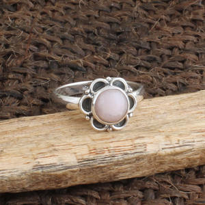 925 Sterling Silver Natural Peruvian Pink Opal Ring for Women <b>Handmade</b> Vintage Oval Gemstone Anniversary Ring <b>Jewelry</b> Wholesale - Product Image 1