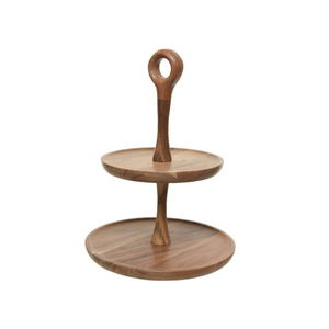 Soporte de Pastel de Madera de Acacia Ecológico de 2 Niveles, Torre Redonda Rústica para Cupcakes y Bandeja para Servir Postres, Ideal para Bodas y Panaderías - Product Image 4