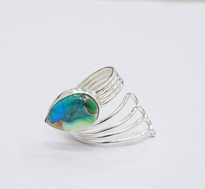 Copper Turquoise Pear Shape <b>Adjustable</b> <b>Ring</b> 925 Sterling Silver Handmade Gemstone Jewelry Manufacturer Jaipur - Product Image 3