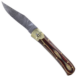 Cuchillo de bolsillo plegable de acero de Damasco hecho a mano con mango de madera y funda de cuero, cuchillos de supervivencia al por mayor, Pasha Enterprises - Product Image 3