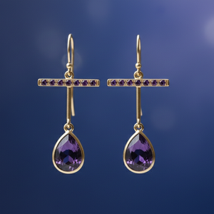 Pear Blue Amethyst Earrings with Round CZ 925 <b>Sterling</b> <b>Silver</b> 18K Gold Plated Statement Earrings Handmade Jewelry Gift for Women - Product Image 5